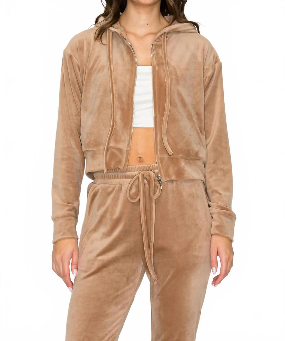 NEW KNIT RIOT classic velour zip hoodie in mocha